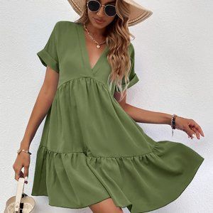 Shein Roll Cuff Ruffle Hem Dress NWT